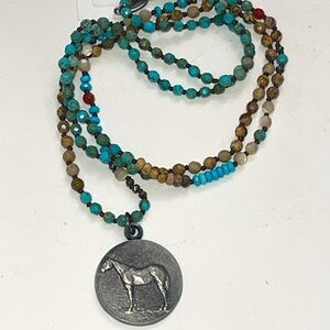 NWT- JULIO , Beaded Necklace with western Horse Pendant. 18” L